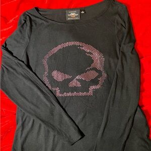 Harley-Davidson Long Sleeved Black Shirt with Pink Skull Logo